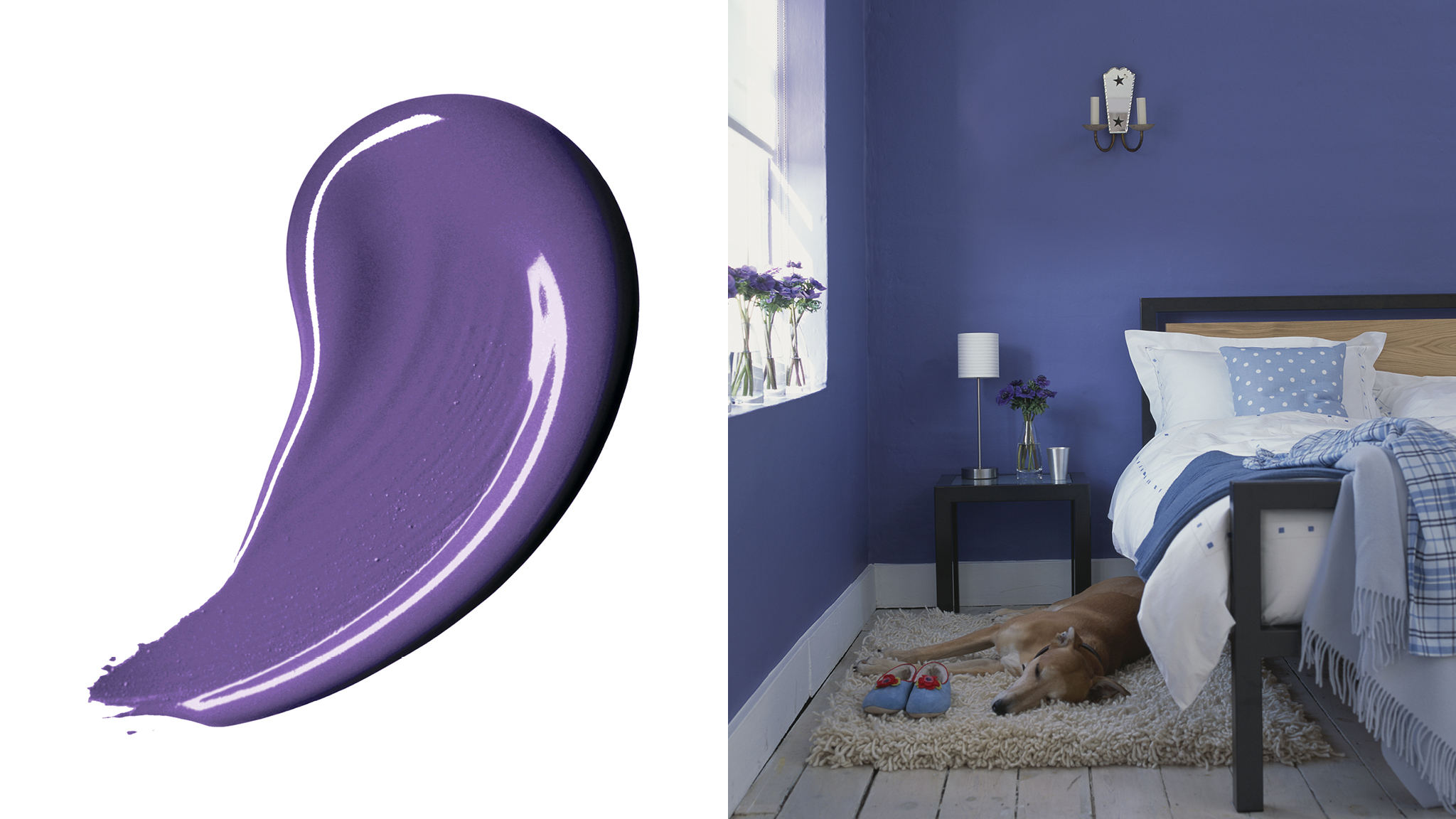 A relaxing violet bedroom scheme Фиолетовый — один из самых спокойных тонов, он расслабляет и наполняет положительной энергией.