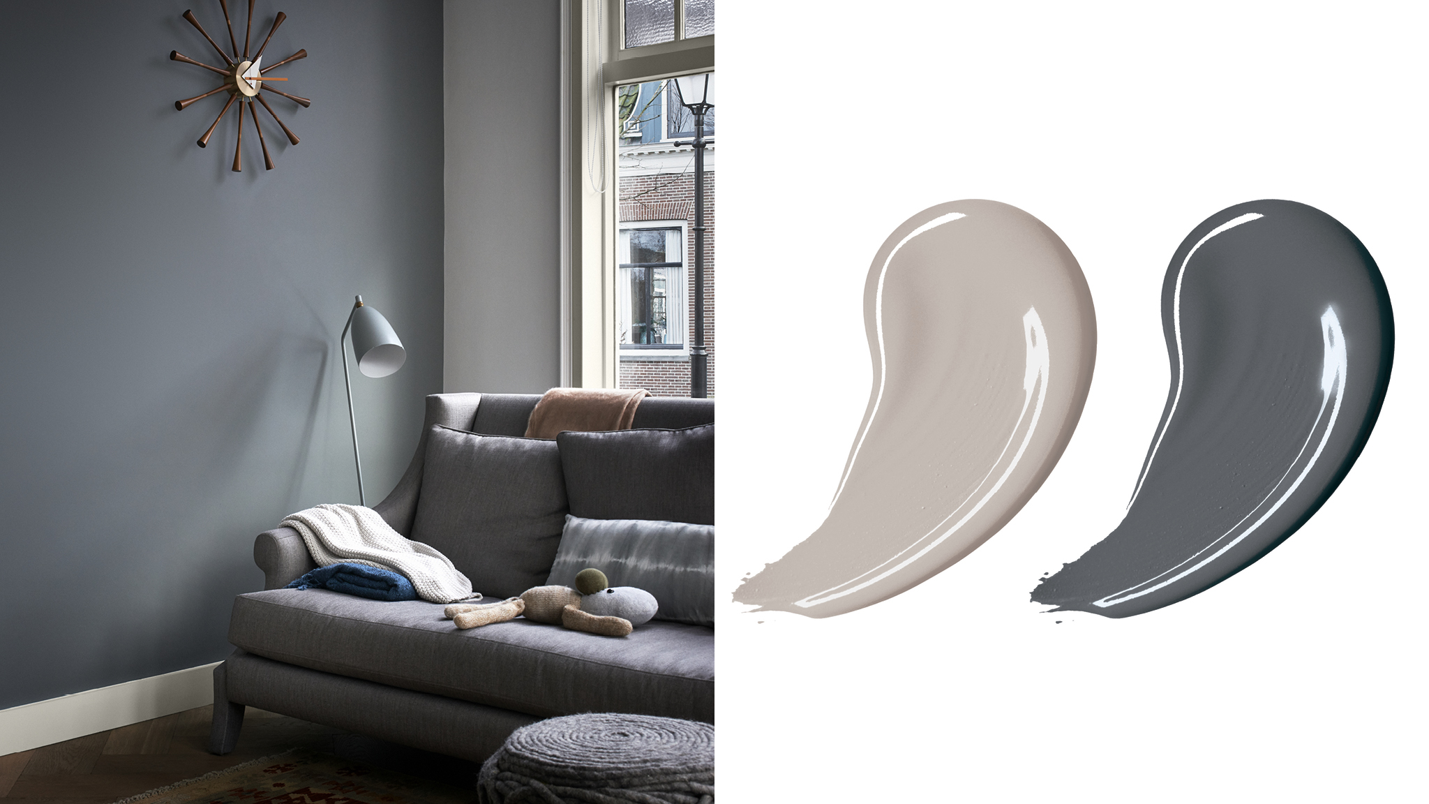 A stylish grey colour scheme Темно-серый — элегантный цвет, дающий ощущение покоя, особенно в сочетании с более светлым оттенком.