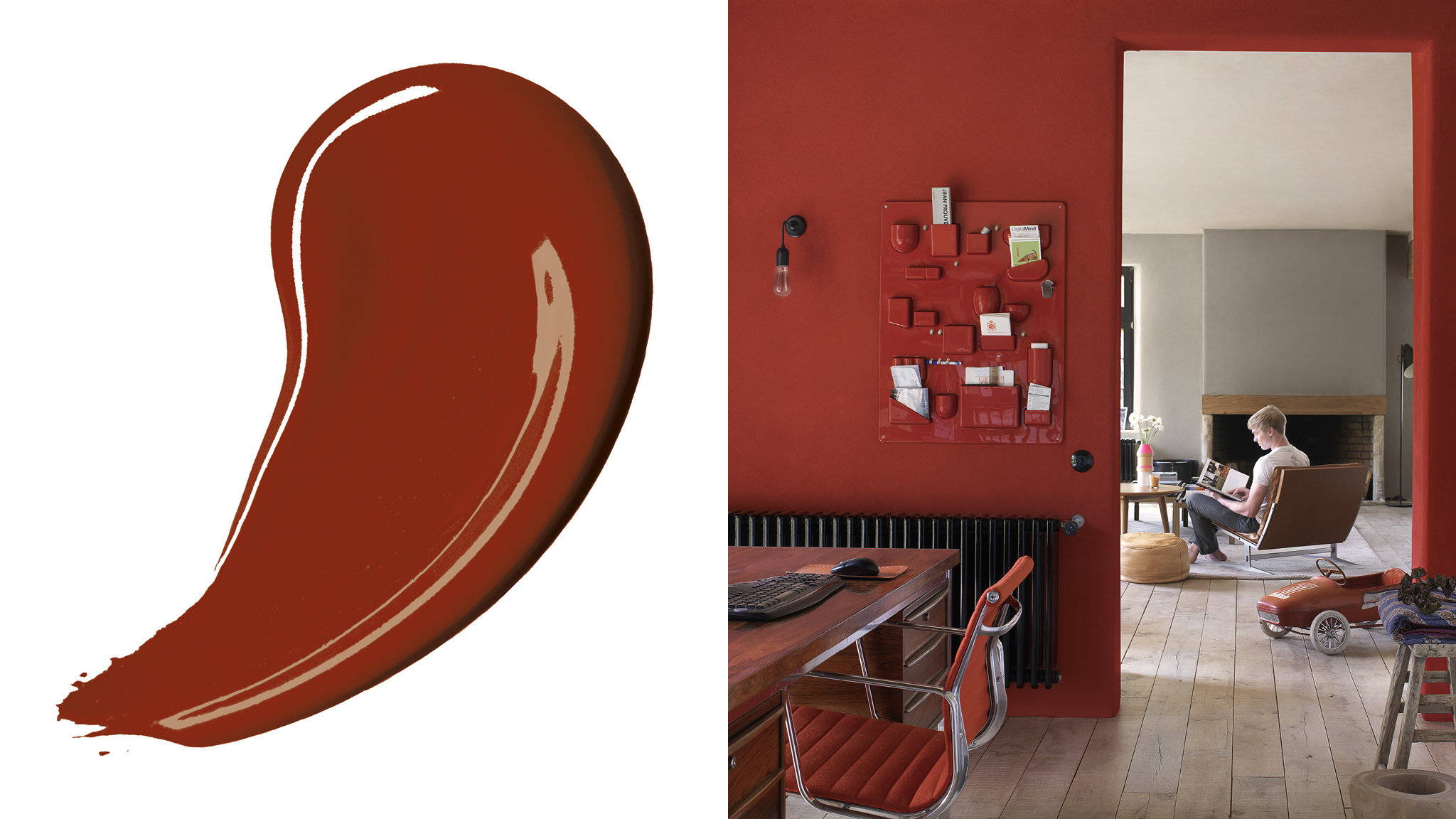 Add warmth with bold red Темные цвета делают пространство более уютным и близким. Глубокие красные или шоколадные оттенки визуально делают стены ближе.